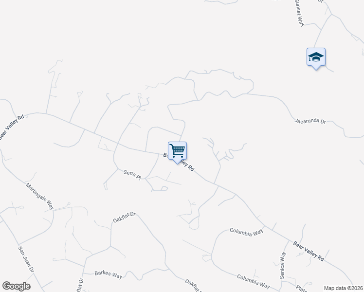 map of restaurants, bars, coffee shops, grocery stores, and more near 23950 Jacaranda Drive in Tehachapi