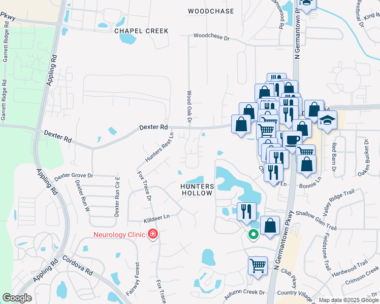map of restaurants, bars, coffee shops, grocery stores, and more near 7830 Eastmont Lane in Memphis