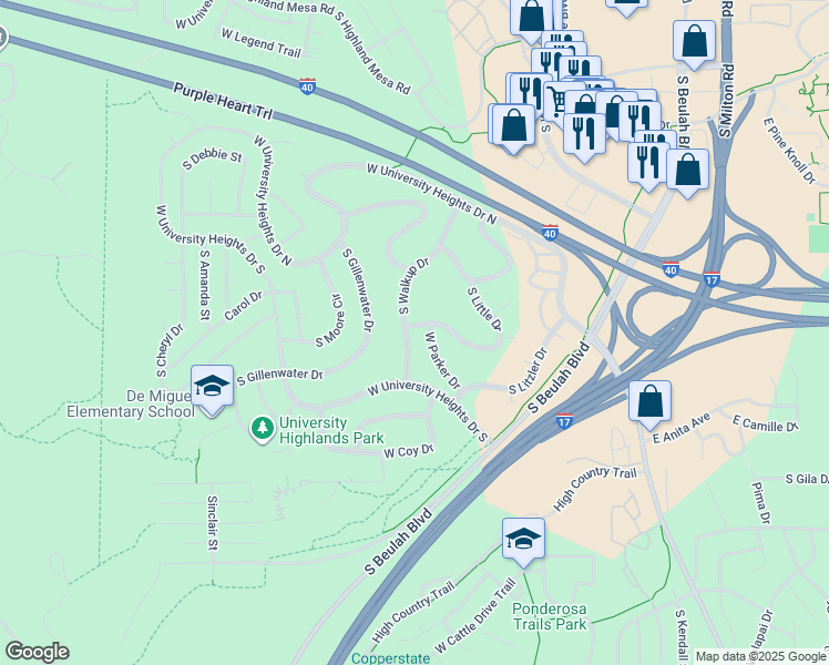 map of restaurants, bars, coffee shops, grocery stores, and more near 3332 South Little Drive in Flagstaff