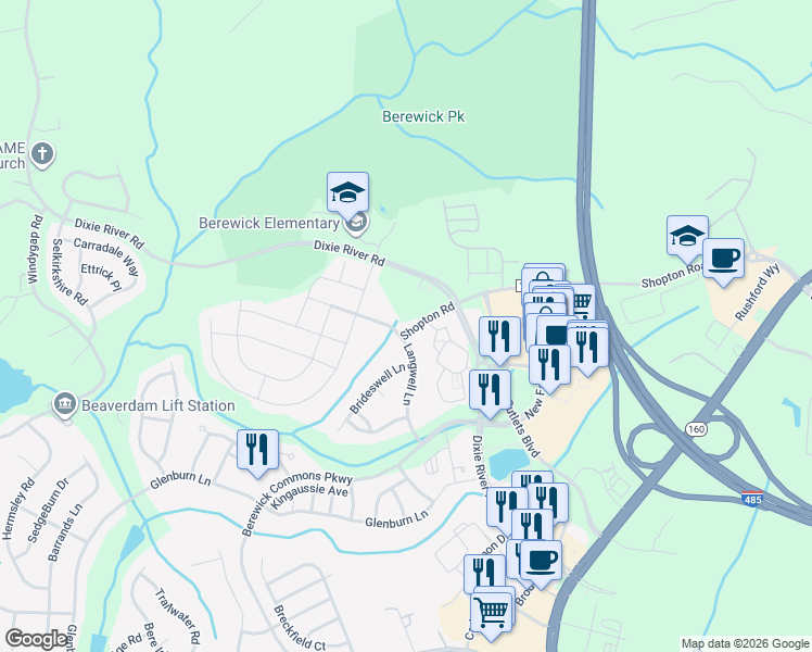 map of restaurants, bars, coffee shops, grocery stores, and more near in Mecklenburg County