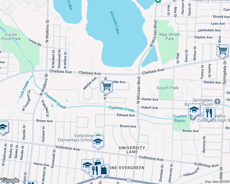 map of restaurants, bars, coffee shops, grocery stores, and more near 1771 Eldridge Avenue in Memphis