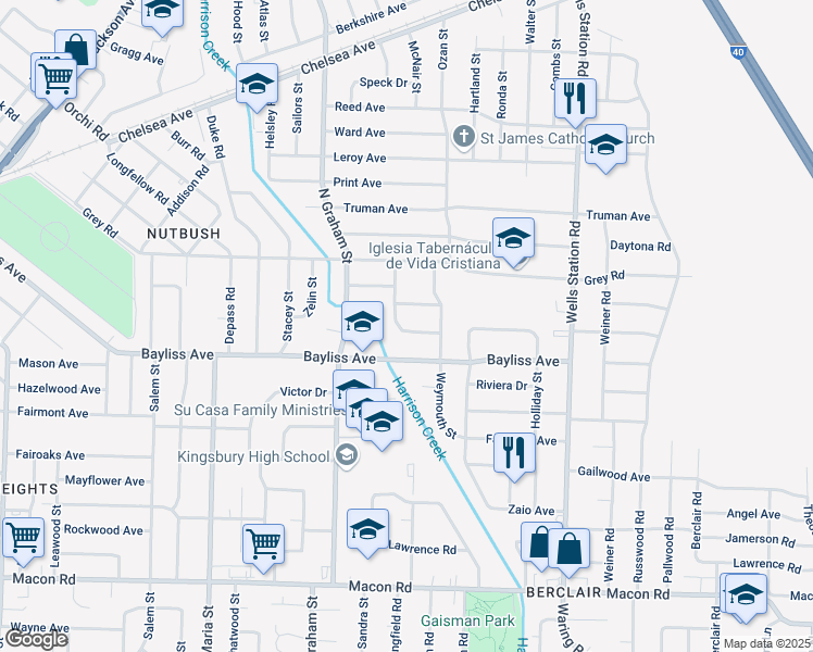map of restaurants, bars, coffee shops, grocery stores, and more near 4108 Wilmette Avenue in Memphis