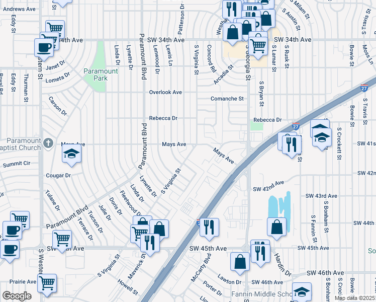 map of restaurants, bars, coffee shops, grocery stores, and more near 3802 South Virginia Street in Amarillo