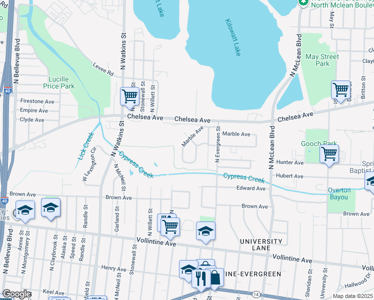 map of restaurants, bars, coffee shops, grocery stores, and more near 1186 Marble Avenue in Memphis