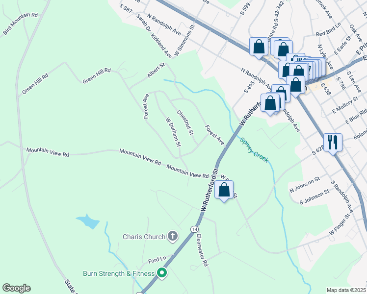 map of restaurants, bars, coffee shops, grocery stores, and more near 208 West Durham Street in Landrum