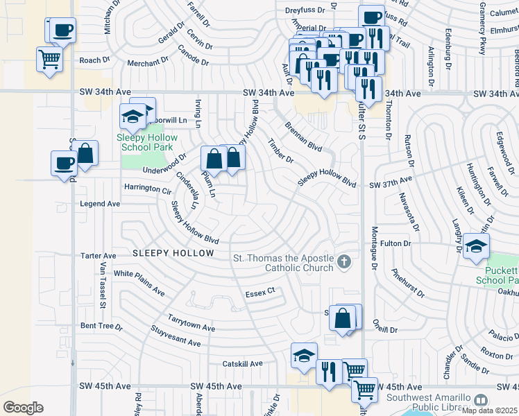 map of restaurants, bars, coffee shops, grocery stores, and more near 3528 Beau Brummel Place in Amarillo