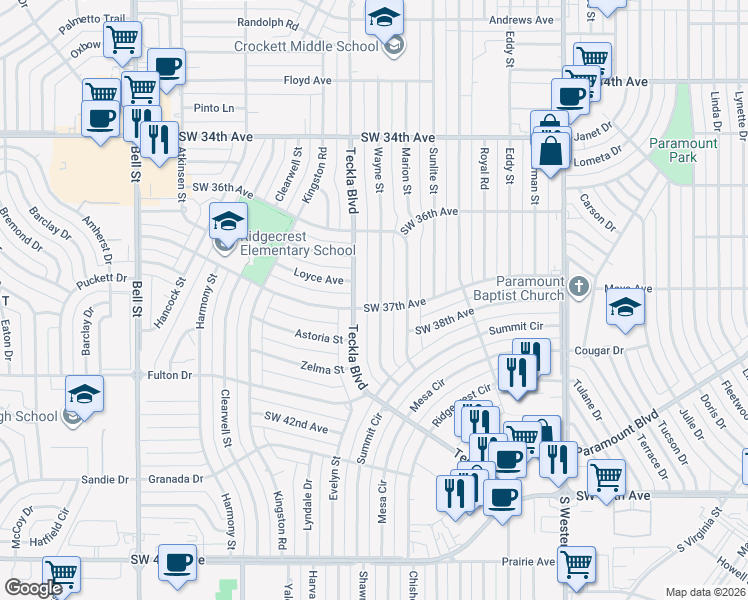 map of restaurants, bars, coffee shops, grocery stores, and more near 3624 Wayne Street in Amarillo