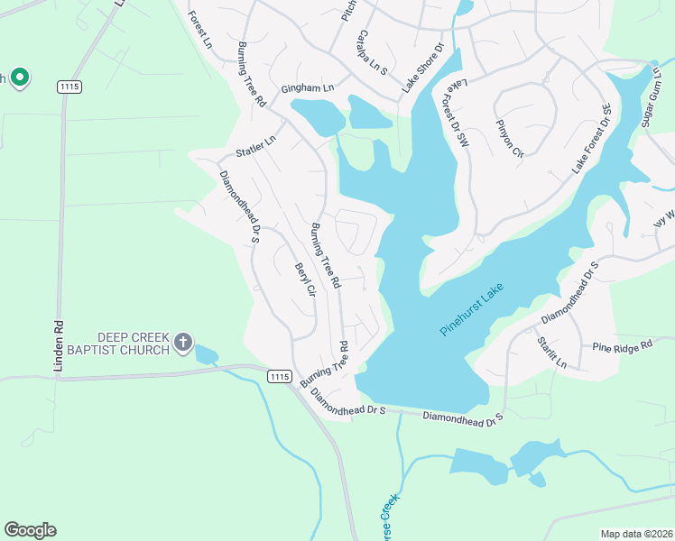 map of restaurants, bars, coffee shops, grocery stores, and more near 3 Lakeside Lane in Pinehurst