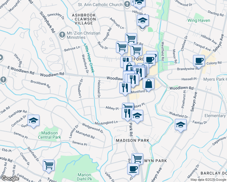map of restaurants, bars, coffee shops, grocery stores, and more near 1344 Drexmore Avenue in Charlotte