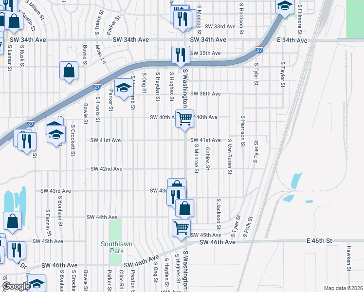 map of restaurants, bars, coffee shops, grocery stores, and more near 4104 South Washington Street in Amarillo