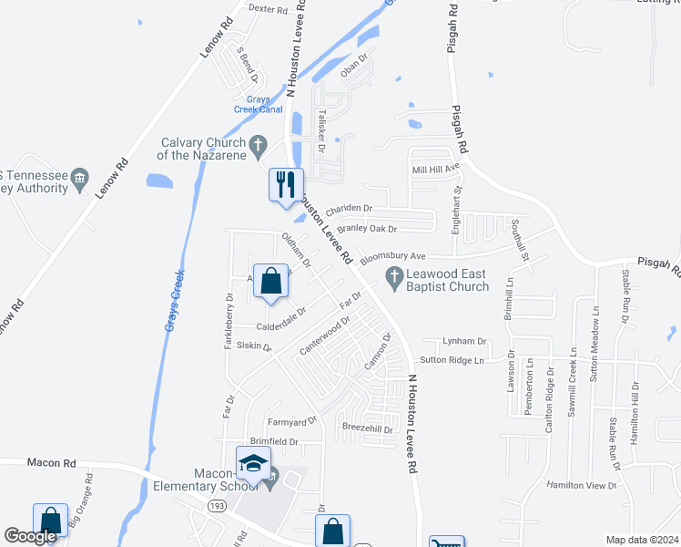 map of restaurants, bars, coffee shops, grocery stores, and more near 9948 Calderdale Cove in Shelby County