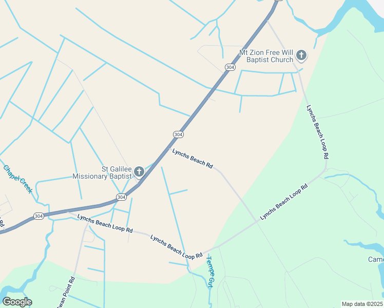 map of restaurants, bars, coffee shops, grocery stores, and more near 105 Lynchs Beach Road in Bayboro