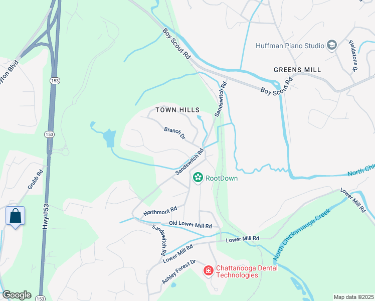 map of restaurants, bars, coffee shops, grocery stores, and more near 345 Celestial Lane in Chattanooga