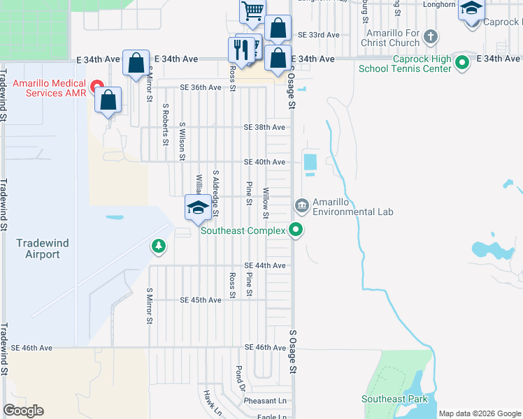 map of restaurants, bars, coffee shops, grocery stores, and more near 4206 Willow Street in Amarillo