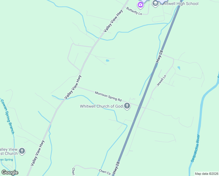 map of restaurants, bars, coffee shops, grocery stores, and more near 365 Morrison Spring Road in Whitwell