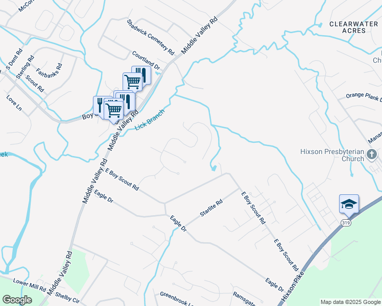 map of restaurants, bars, coffee shops, grocery stores, and more near 6942 Autumn Lake Trail in Chattanooga
