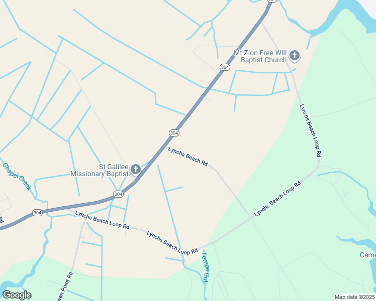 map of restaurants, bars, coffee shops, grocery stores, and more near 105 Lynchs Beach Road in Bayboro