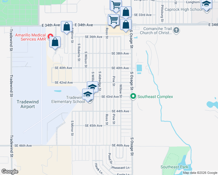 map of restaurants, bars, coffee shops, grocery stores, and more near 4212 Ross Street in Amarillo