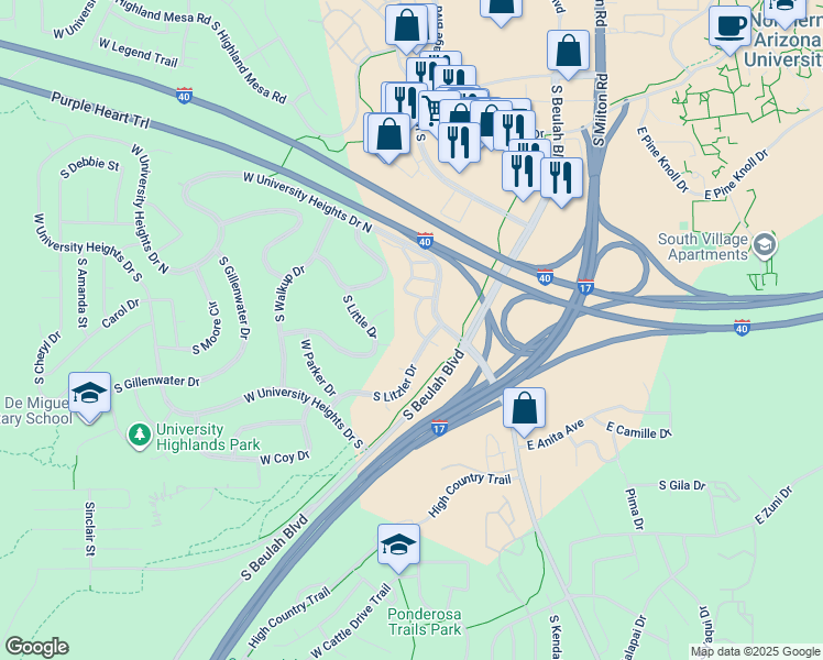 map of restaurants, bars, coffee shops, grocery stores, and more near 3254 Hunter Place in Flagstaff