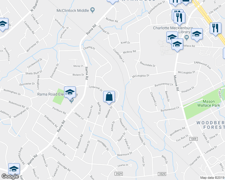 map of restaurants, bars, coffee shops, grocery stores, and more near 716 Lynbrook Drive in Charlotte