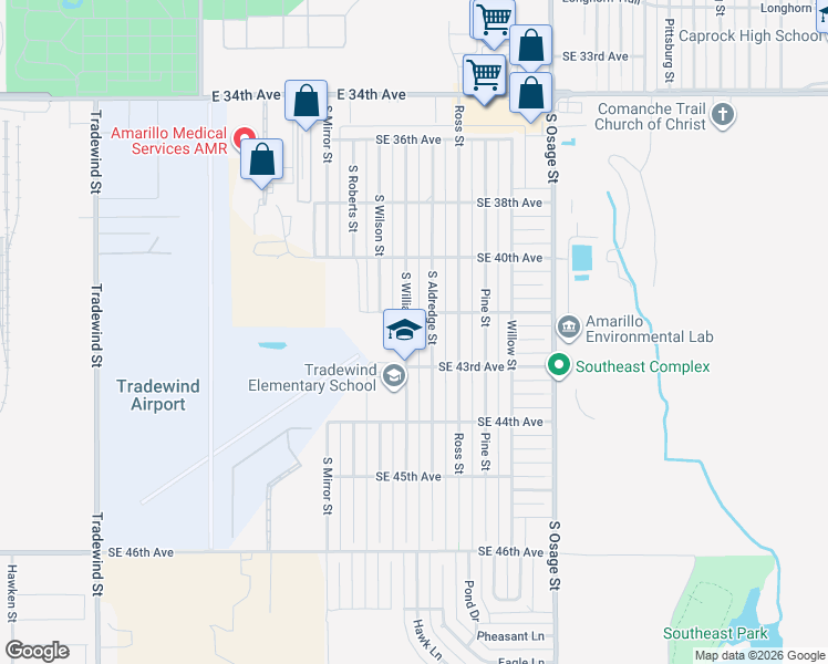 map of restaurants, bars, coffee shops, grocery stores, and more near 4217 South Williams Street in Amarillo