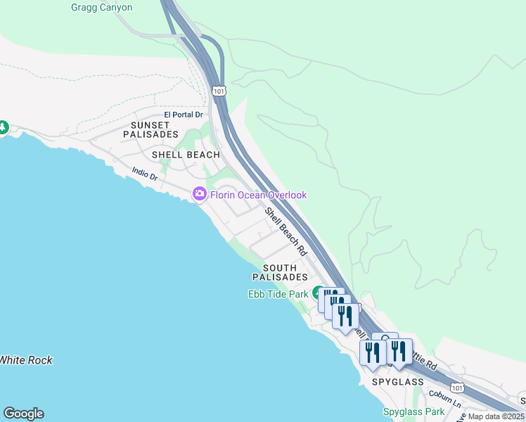 map of restaurants, bars, coffee shops, grocery stores, and more near 105 Searidge Court in Pismo Beach