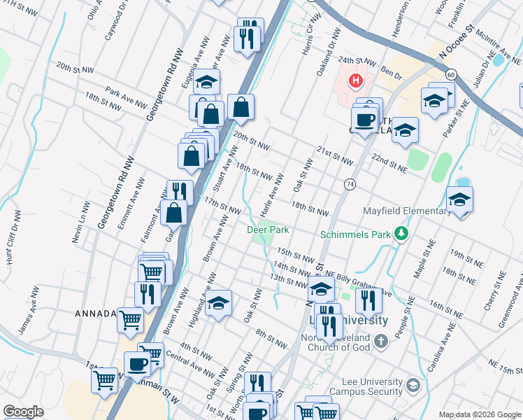 map of restaurants, bars, coffee shops, grocery stores, and more near 440 17th Street Northwest in Cleveland