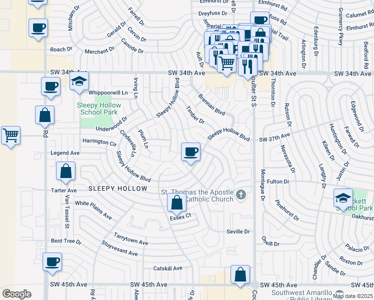 map of restaurants, bars, coffee shops, grocery stores, and more near 3528 Beau Brummel Pl in Amarillo
