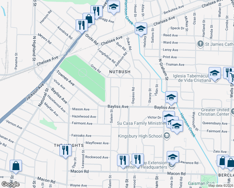 map of restaurants, bars, coffee shops, grocery stores, and more near 1419 Wrenwood Street in Memphis
