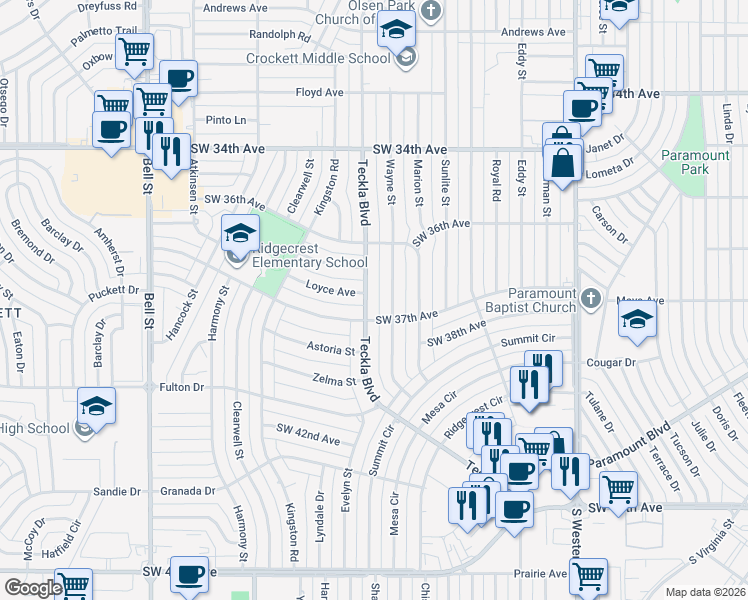 map of restaurants, bars, coffee shops, grocery stores, and more near 3624 Wayne Street in Amarillo