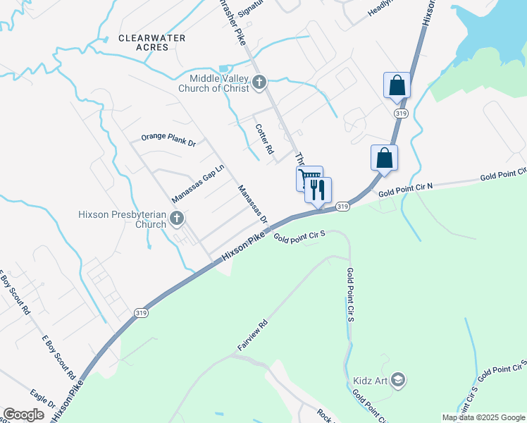 map of restaurants, bars, coffee shops, grocery stores, and more near 1529 Manassas Dr in Hixson