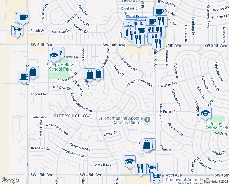 map of restaurants, bars, coffee shops, grocery stores, and more near 3528 Beau Brummel Pl in Amarillo