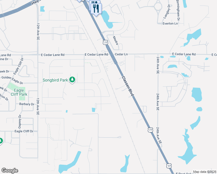 map of restaurants, bars, coffee shops, grocery stores, and more near 1502 East Cedar Lane Road in Norman