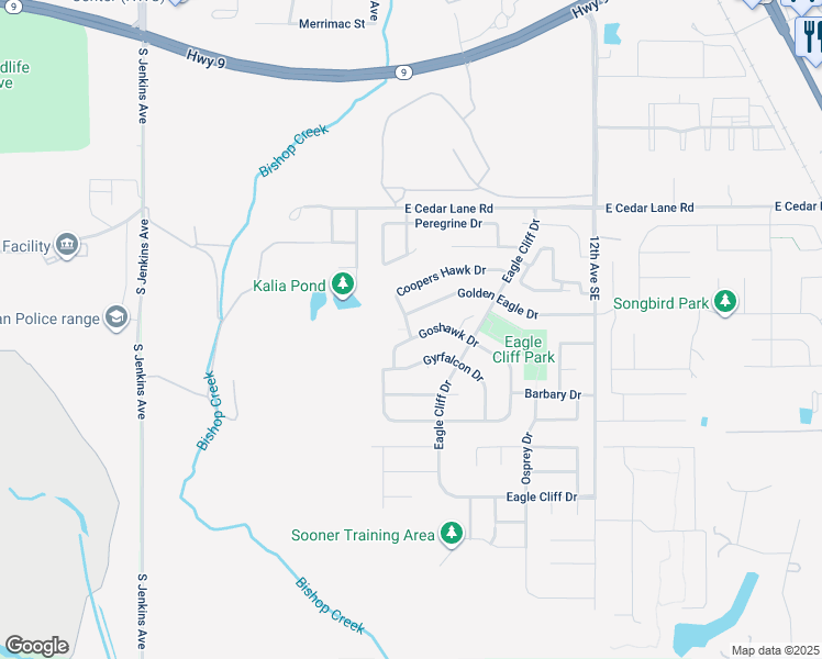 map of restaurants, bars, coffee shops, grocery stores, and more near 516 Goshawk Drive in Norman