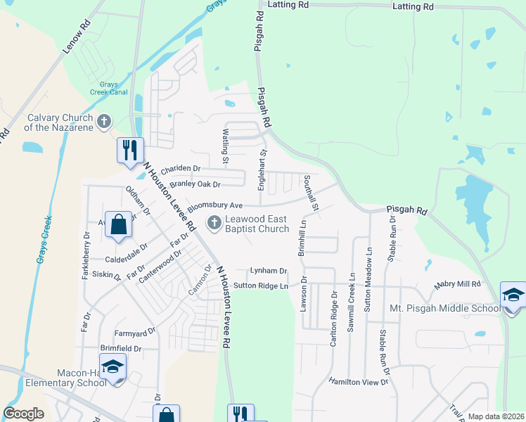 map of restaurants, bars, coffee shops, grocery stores, and more near 10105 Bloomsbury Avenue in Shelby County