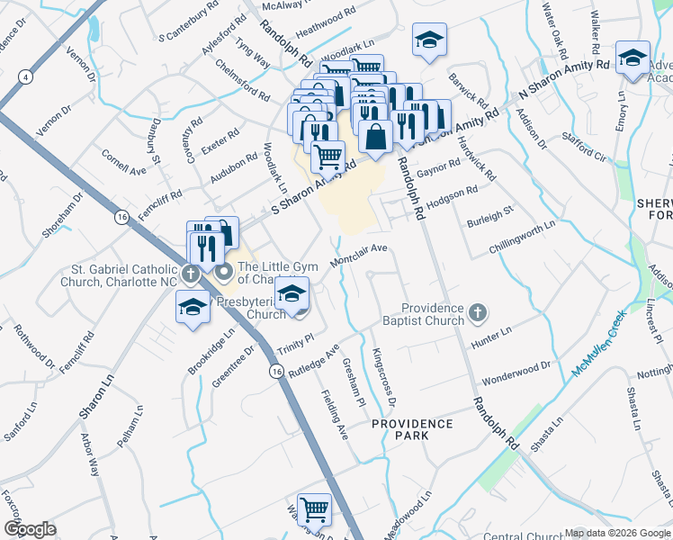 map of restaurants, bars, coffee shops, grocery stores, and more near in Charlotte