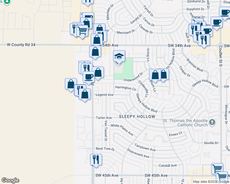 map of restaurants, bars, coffee shops, grocery stores, and more near 7892 Legend Avenue in Amarillo