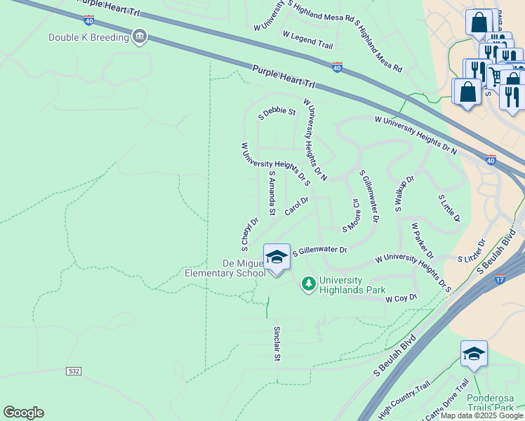 map of restaurants, bars, coffee shops, grocery stores, and more near 3627 South Cheryl Drive in Flagstaff