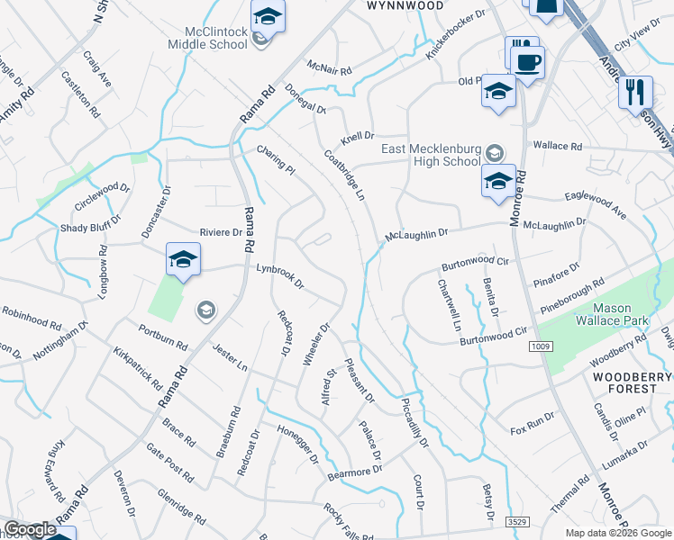 map of restaurants, bars, coffee shops, grocery stores, and more near 716 Lynbrook Drive in Charlotte