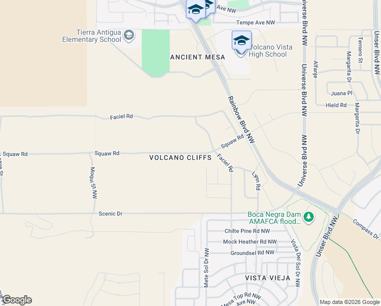 map of restaurants, bars, coffee shops, grocery stores, and more near Squaw Road in Albuquerque