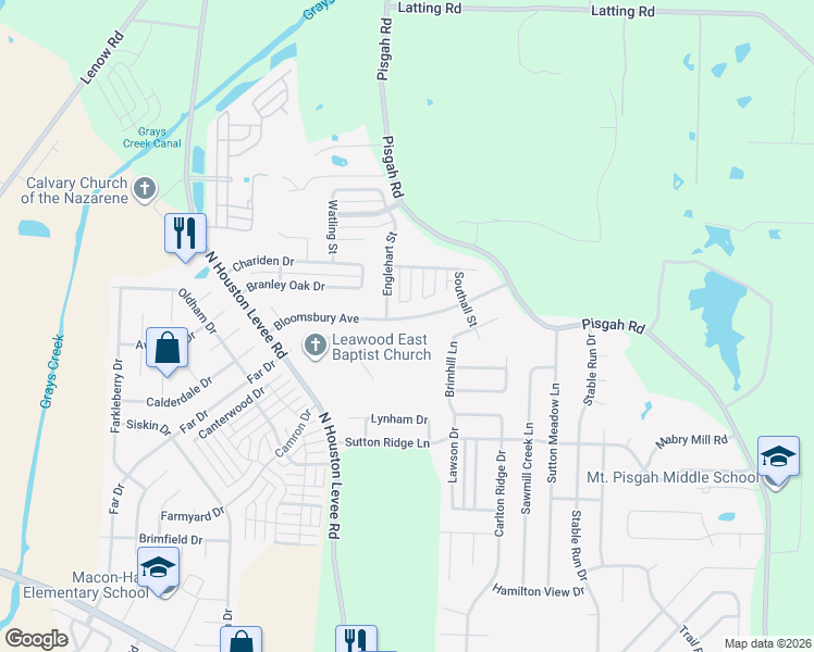 map of restaurants, bars, coffee shops, grocery stores, and more near 10105 Bloomsbury Avenue in Shelby County