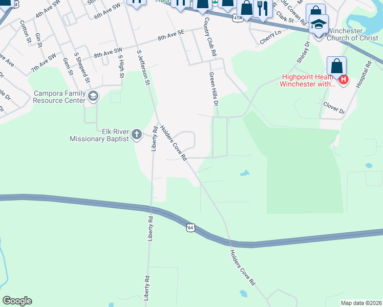 map of restaurants, bars, coffee shops, grocery stores, and more near 1170 Holders Cove Road in Winchester