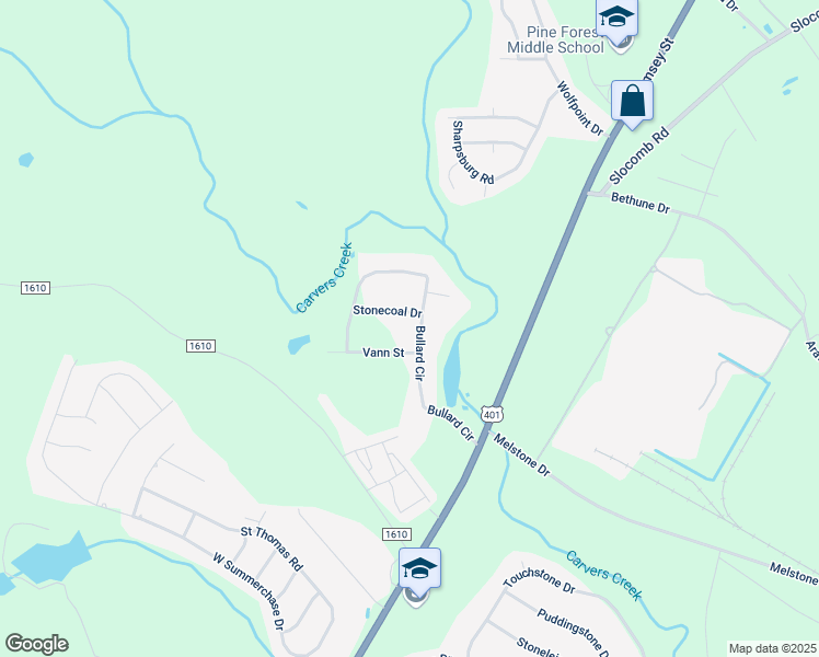 map of restaurants, bars, coffee shops, grocery stores, and more near 271 Bullard Circle in Fayetteville