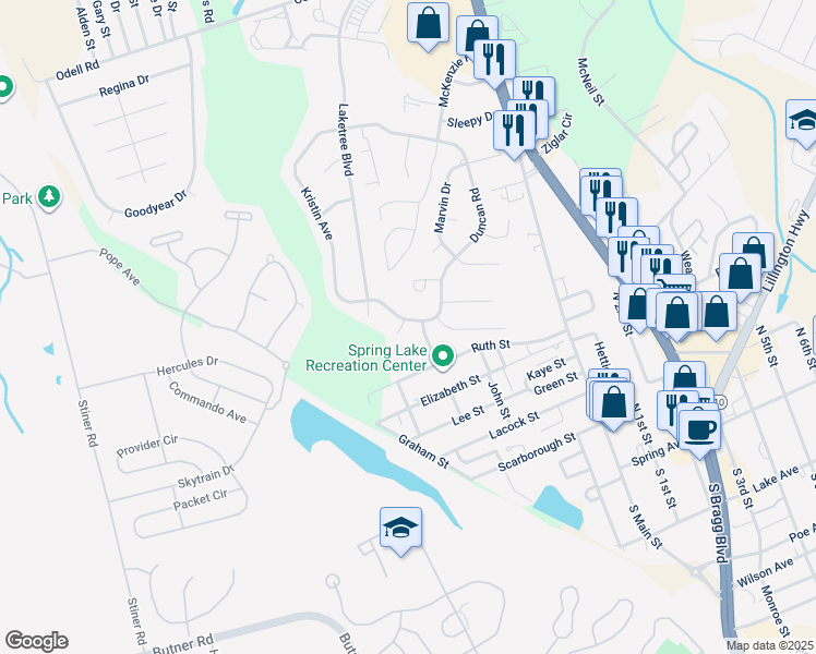 map of restaurants, bars, coffee shops, grocery stores, and more near 101 Nelson Court in Spring Lake