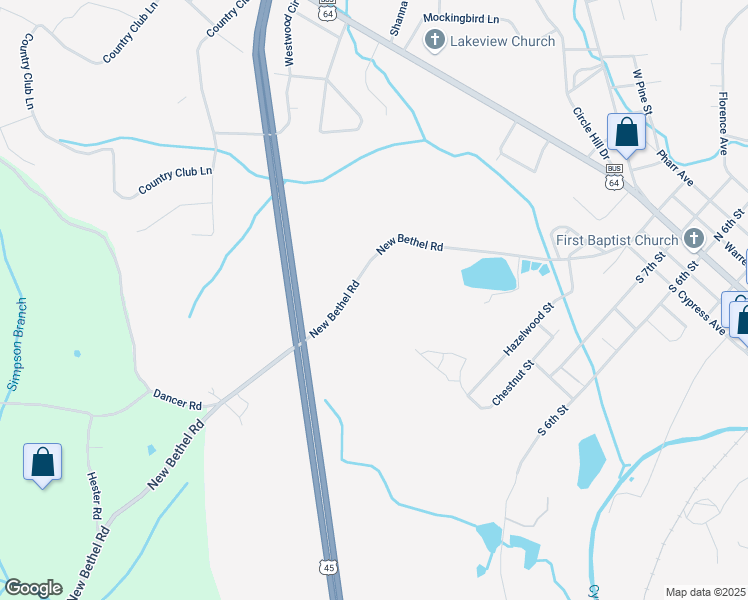 map of restaurants, bars, coffee shops, grocery stores, and more near 202 New Bethel Road in Selmer