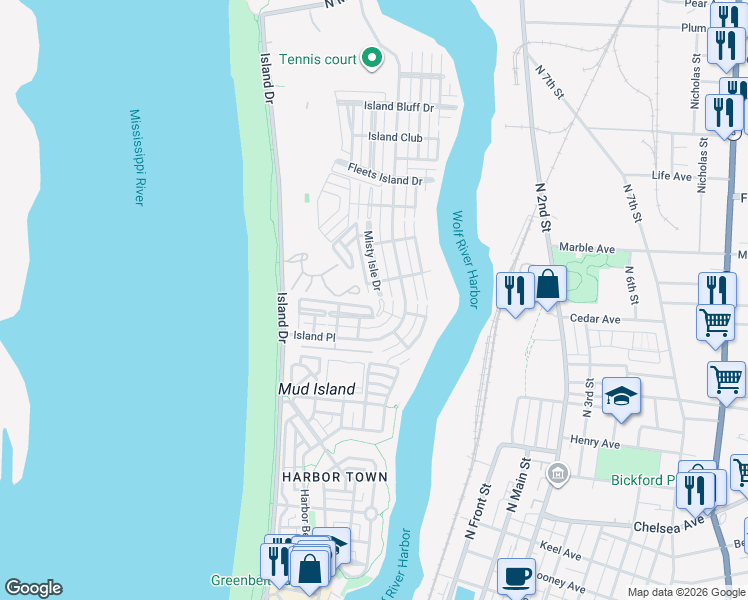 map of restaurants, bars, coffee shops, grocery stores, and more near 1093 Island Mist Circle in Memphis