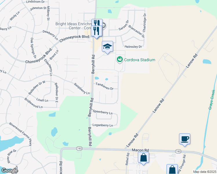 map of restaurants, bars, coffee shops, grocery stores, and more near 9264 Torrington Cove in Shelby County