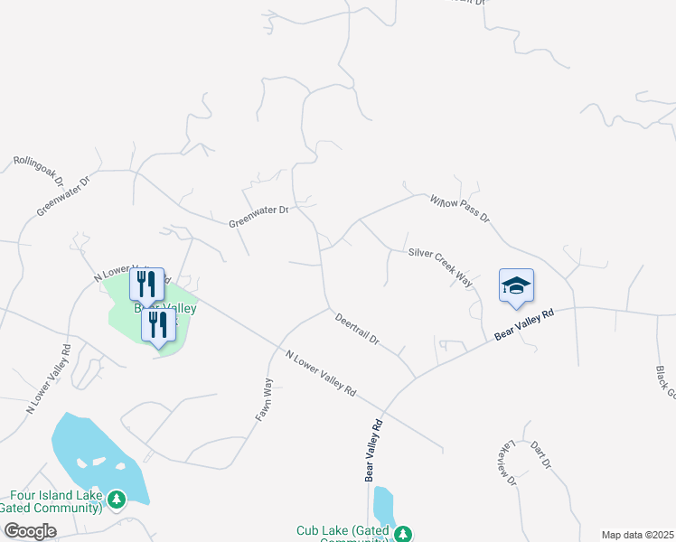 map of restaurants, bars, coffee shops, grocery stores, and more near 24350 Deertrail Drive in Tehachapi
