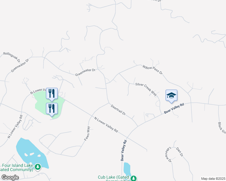 map of restaurants, bars, coffee shops, grocery stores, and more near 24350 Deertrail Drive in Tehachapi