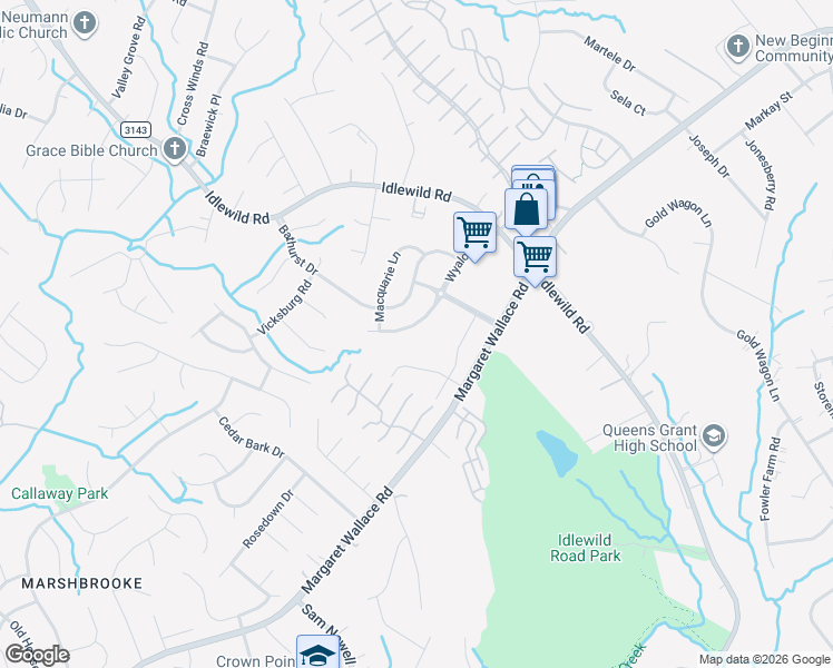 map of restaurants, bars, coffee shops, grocery stores, and more near 4235 Bathurst Drive in Charlotte